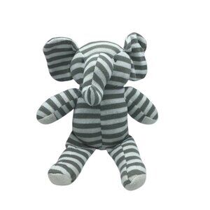 Bon Bébé Elephant Striped Stuffed Animal Toy Gray & White Polyester 9” Sit